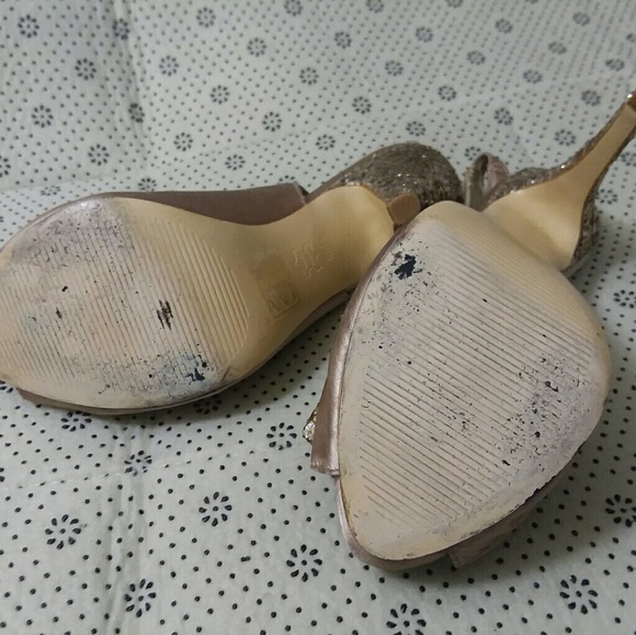 Lulu Townsend Sparkling Champagne Bow Heels 6.5 - Picture 7 of 8